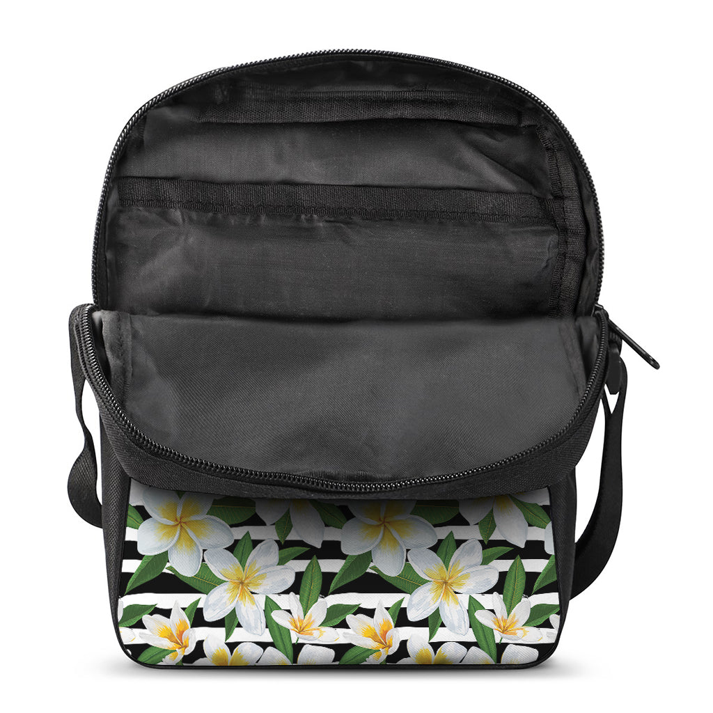 Plumeria Flower Striped Pattern Print Rectangular Crossbody Bag
