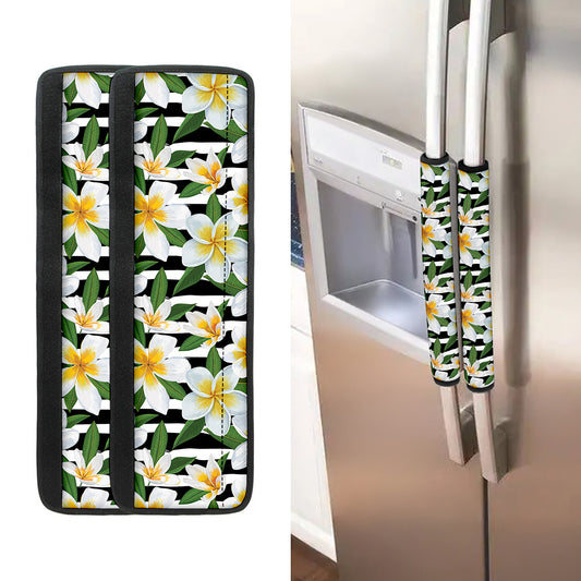 Plumeria Flower Striped Pattern Print Refrigerator Handle Covers