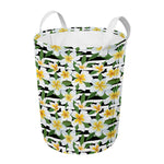 Plumeria Flower Striped Pattern Print Round Laundry Basket