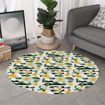Plumeria Flower Striped Pattern Print Round Rug