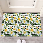 Plumeria Flower Striped Pattern Print Rubber Doormat