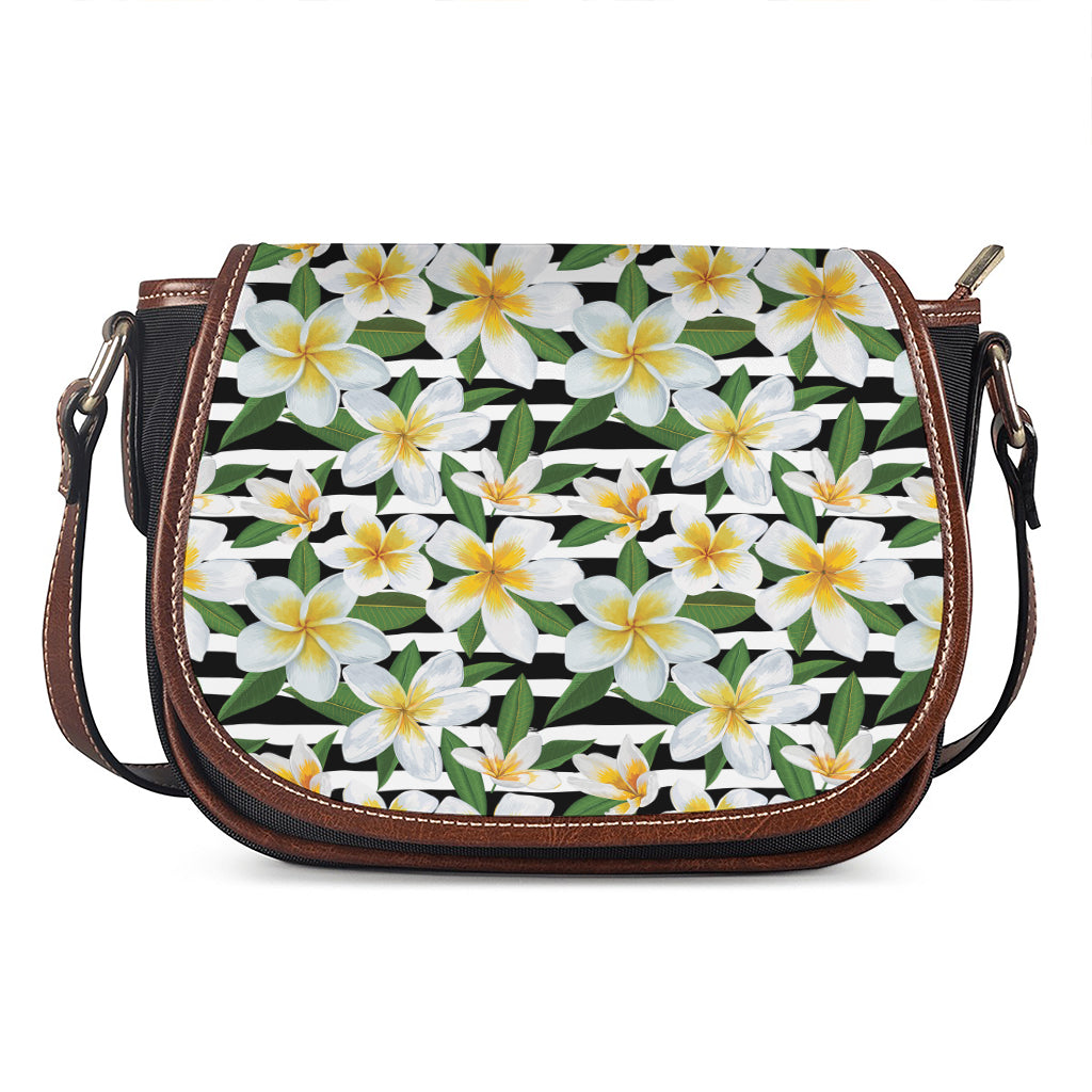 Plumeria Flower Striped Pattern Print Saddle Bag