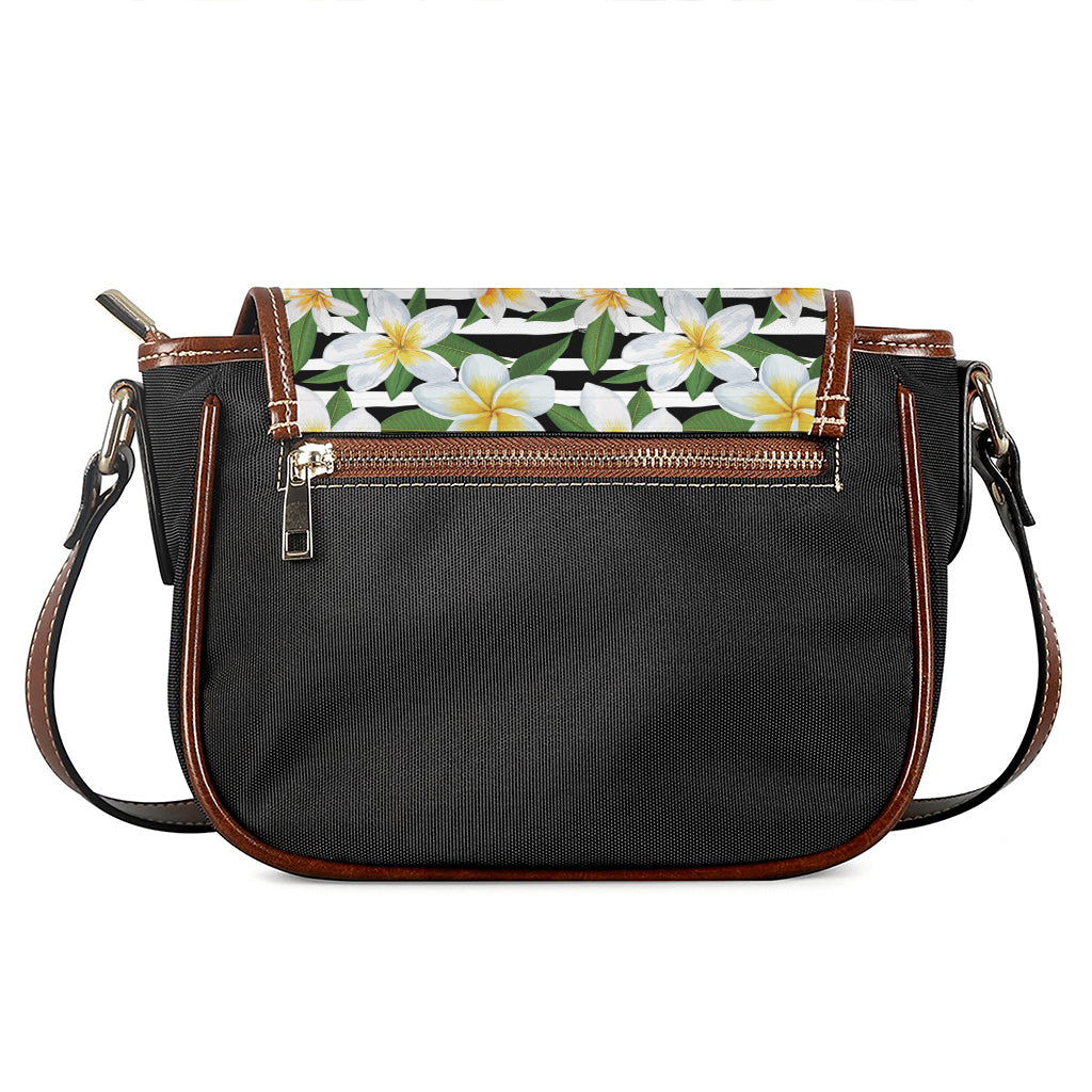 Plumeria Flower Striped Pattern Print Saddle Bag