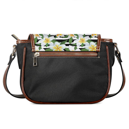 Plumeria Flower Striped Pattern Print Saddle Bag