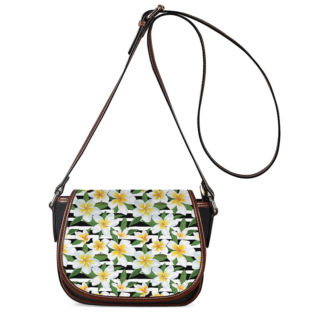 Plumeria Flower Striped Pattern Print Saddle Bag