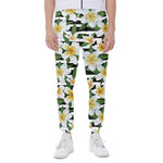 Plumeria Flower Striped Pattern Print Scuba Joggers