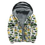 Plumeria Flower Striped Pattern Print Sherpa Lined Zip Up Hoodie