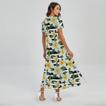 Plumeria Flower Striped Pattern Print Short Sleeve Maxi Dress