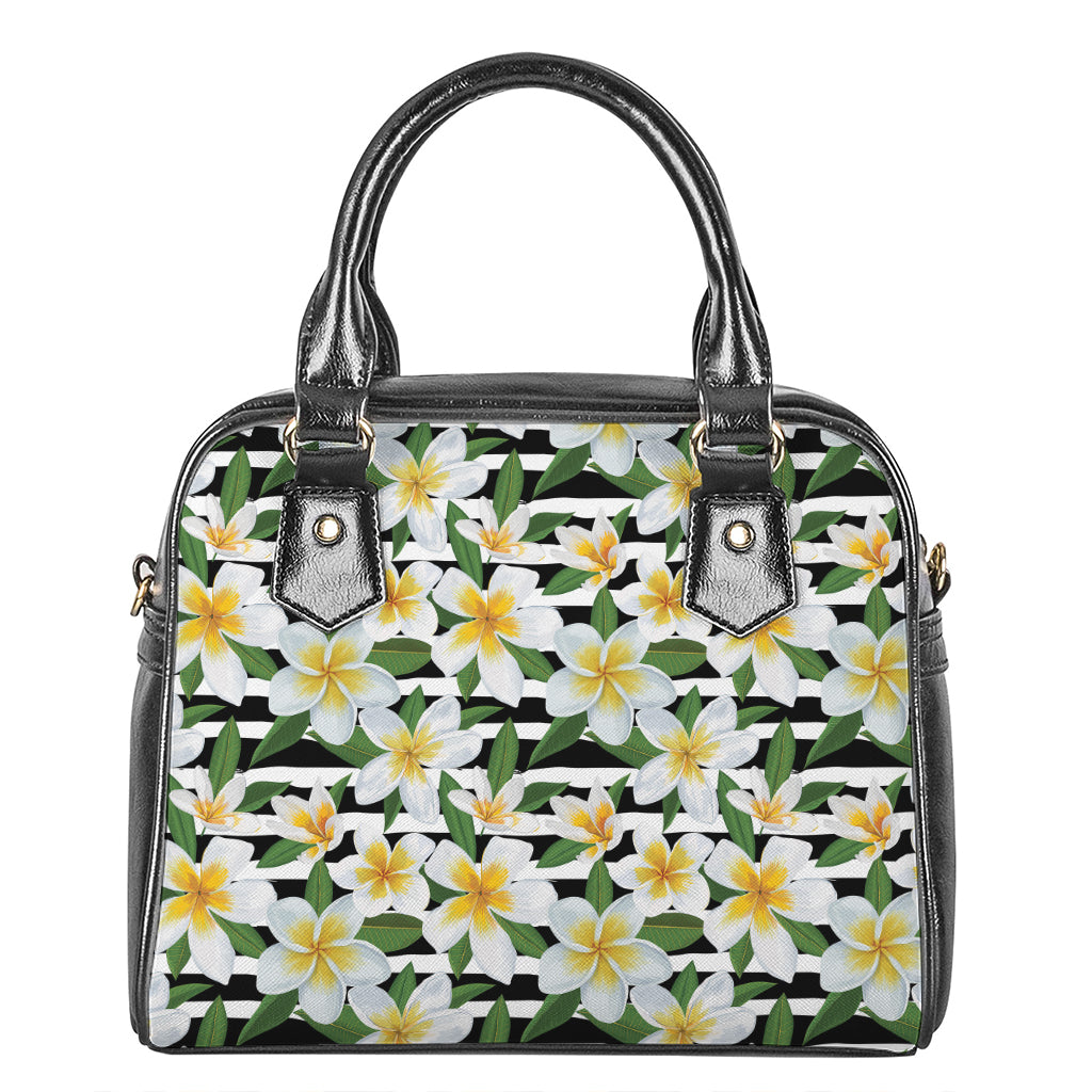 Plumeria Flower Striped Pattern Print Shoulder Handbag