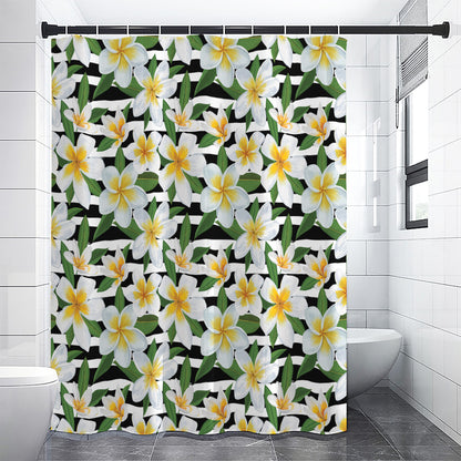 Plumeria Flower Striped Pattern Print Shower Curtain