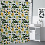 Plumeria Flower Striped Pattern Print Shower Curtain