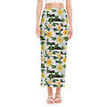 Plumeria Flower Striped Pattern Print Side Slit Maxi Skirt