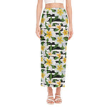 Plumeria Flower Striped Pattern Print Side Slit Maxi Skirt