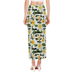 Plumeria Flower Striped Pattern Print Side Slit Maxi Skirt