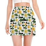 Plumeria Flower Striped Pattern Print Side Slit Mini Skirt