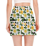 Plumeria Flower Striped Pattern Print Side Slit Mini Skirt