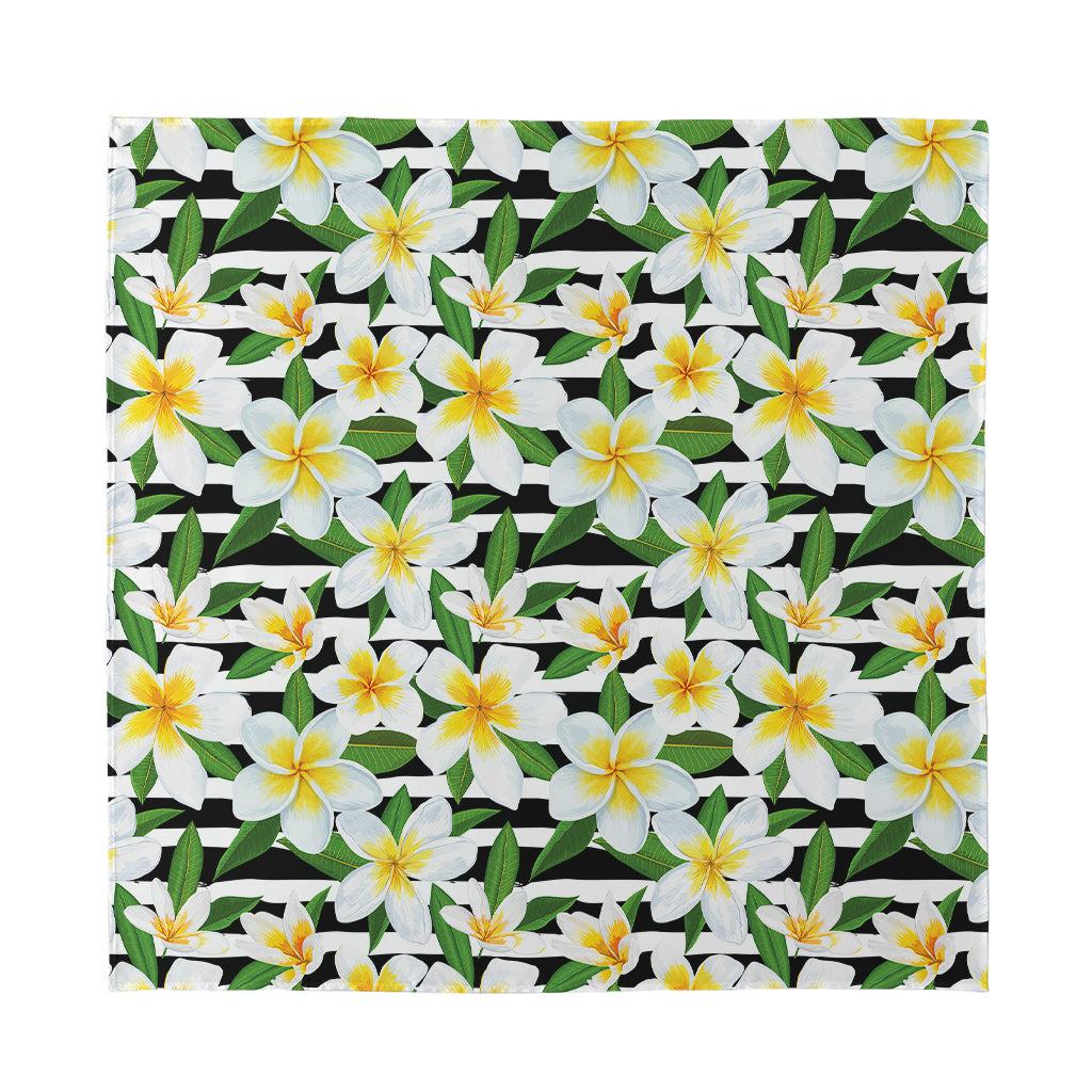 Plumeria Flower Striped Pattern Print Silk Bandana