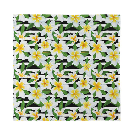 Plumeria Flower Striped Pattern Print Silk Bandana
