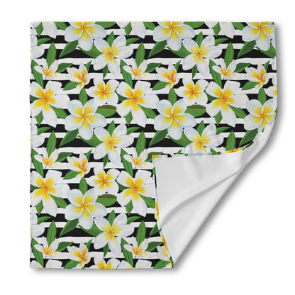 Plumeria Flower Striped Pattern Print Silk Bandana