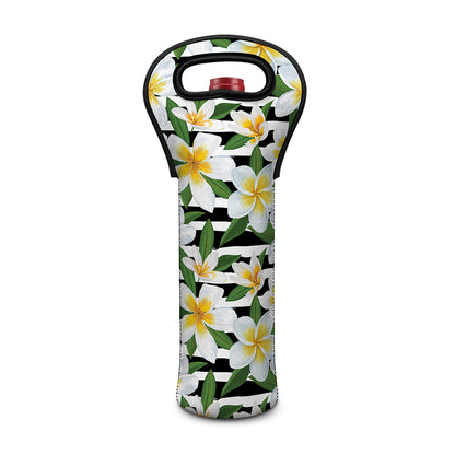 Plumeria Flower Striped Pattern Print Single Neoprene Wine Tote