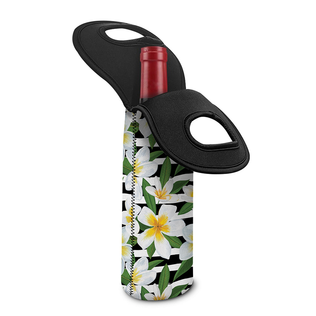 Plumeria Flower Striped Pattern Print Single Neoprene Wine Tote