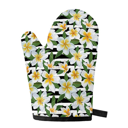 Plumeria Flower Striped Pattern Print Single Oven Mitt