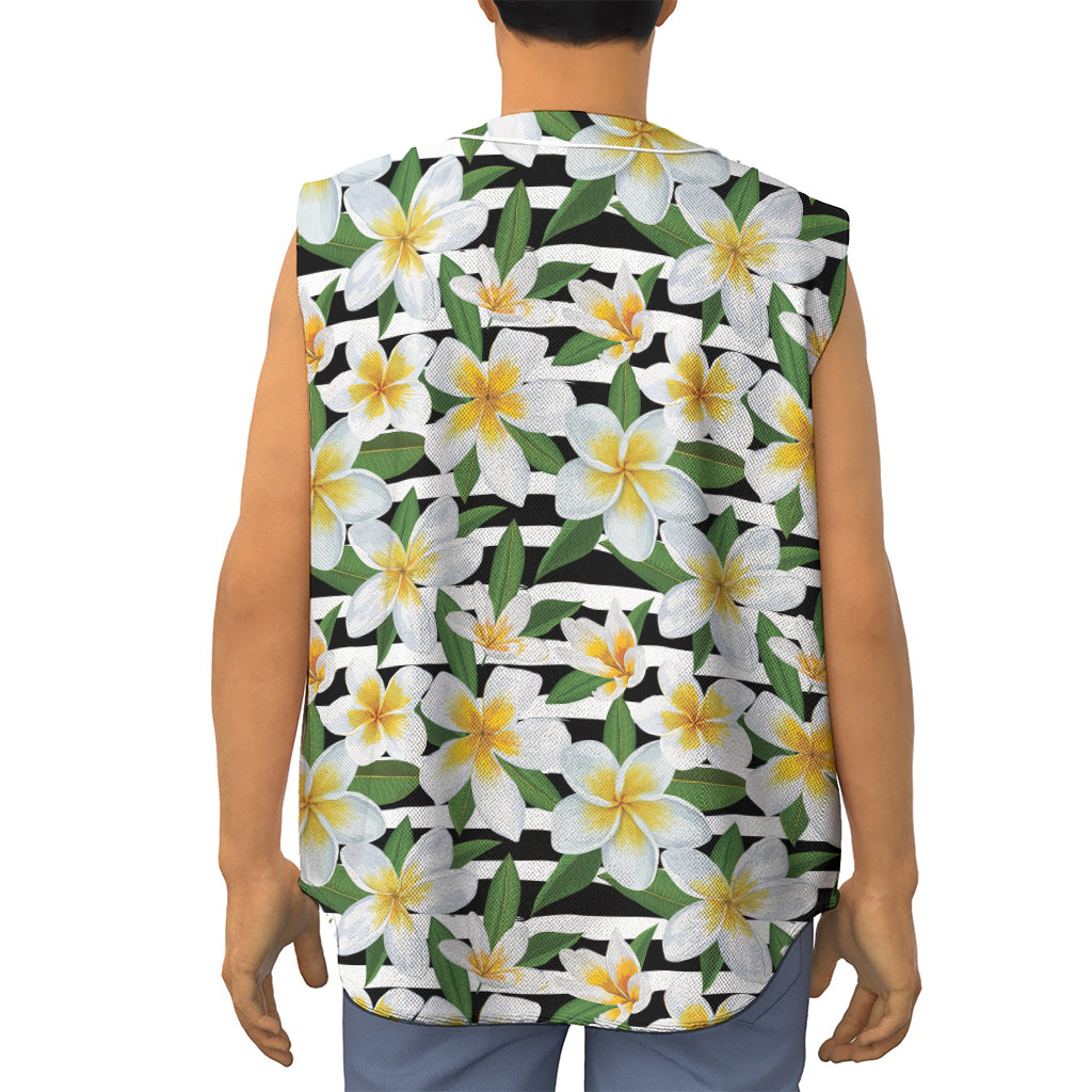 Plumeria Flower Striped Pattern Print Sleeveless Baseball Jersey