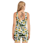 Plumeria Flower Striped Pattern Print Sleeveless One Piece Swimsuit