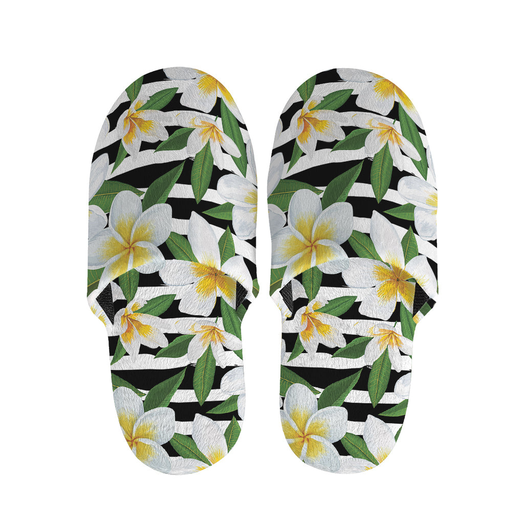 Plumeria Flower Striped Pattern Print Slippers