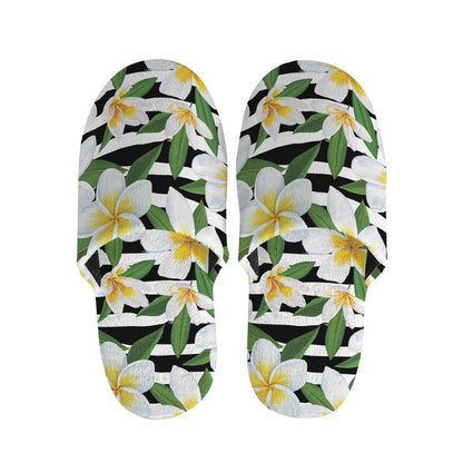 Plumeria Flower Striped Pattern Print Slippers