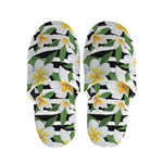 Plumeria Flower Striped Pattern Print Slippers