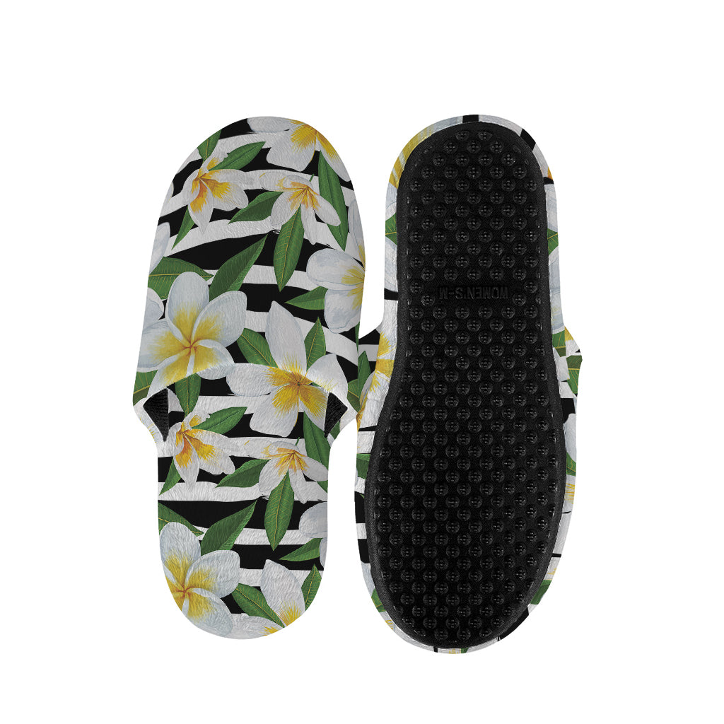 Plumeria Flower Striped Pattern Print Slippers