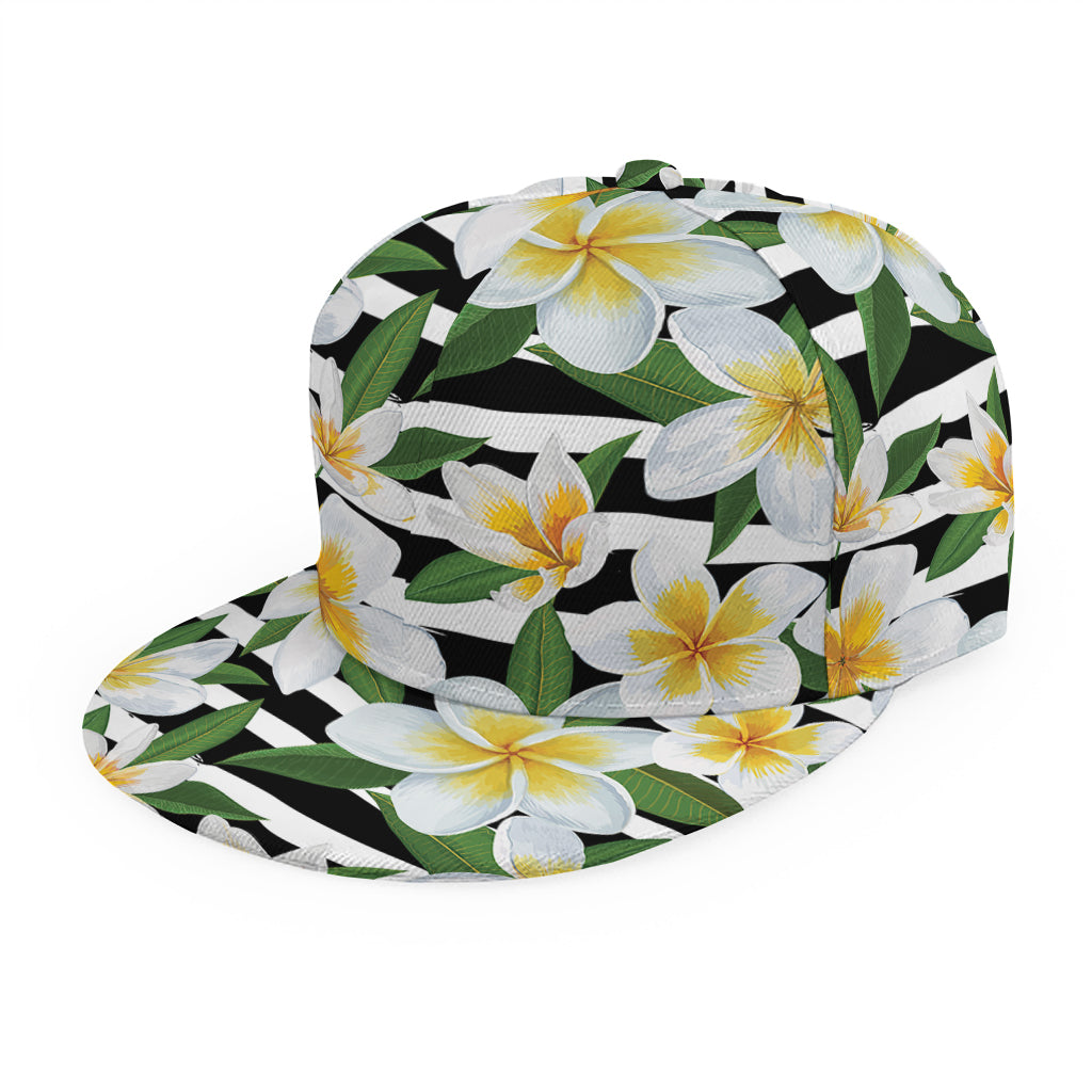 Plumeria Flower Striped Pattern Print Snapback Cap