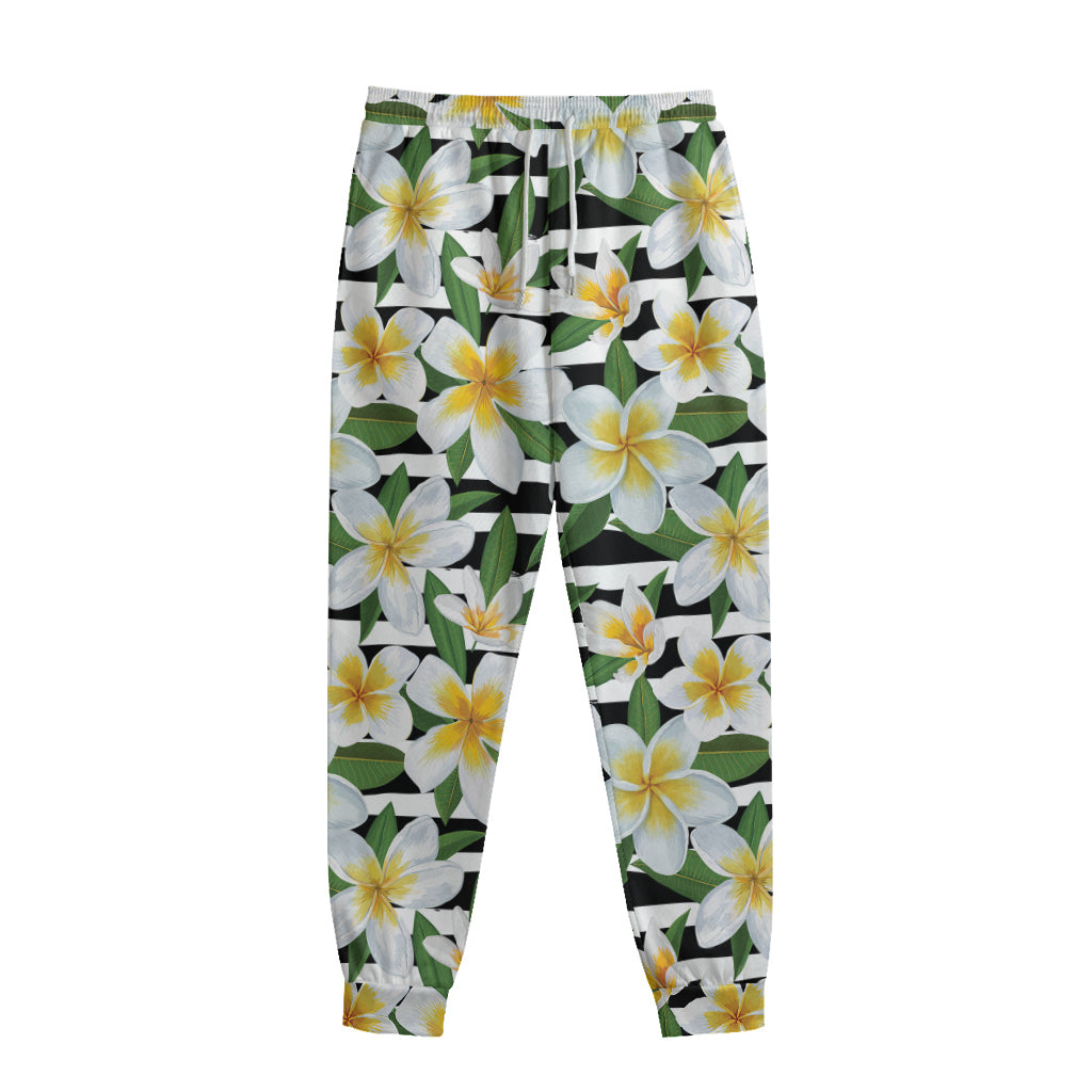 Plumeria Flower Striped Pattern Print Sweatpants