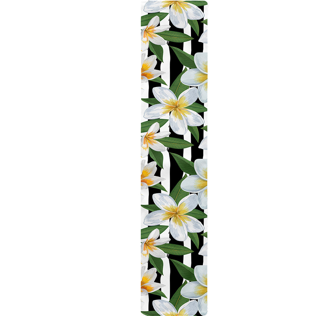 Plumeria Flower Striped Pattern Print Table Runner