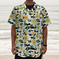 Plumeria Flower Striped Pattern Print Textured Short Sleeve Shirt