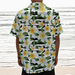 Plumeria Flower Striped Pattern Print Textured Short Sleeve Shirt