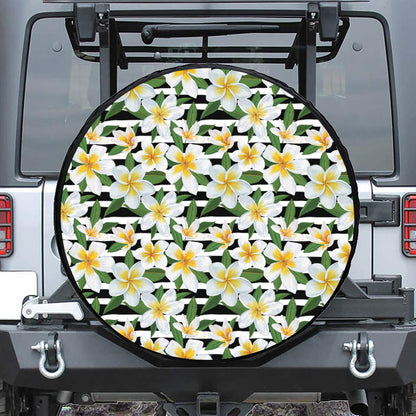 Plumeria Flower Striped Pattern Print Tire Cover