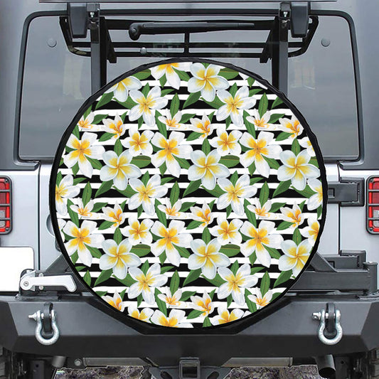 Plumeria Flower Striped Pattern Print Tire Cover
