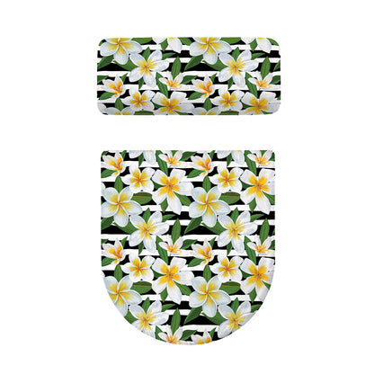 Plumeria Flower Striped Pattern Print Toilet Lid And Tank Cover Set
