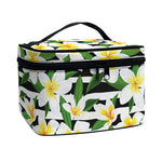 Plumeria Flower Striped Pattern Print Travel Makeup Bag