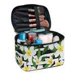 Plumeria Flower Striped Pattern Print Travel Makeup Bag