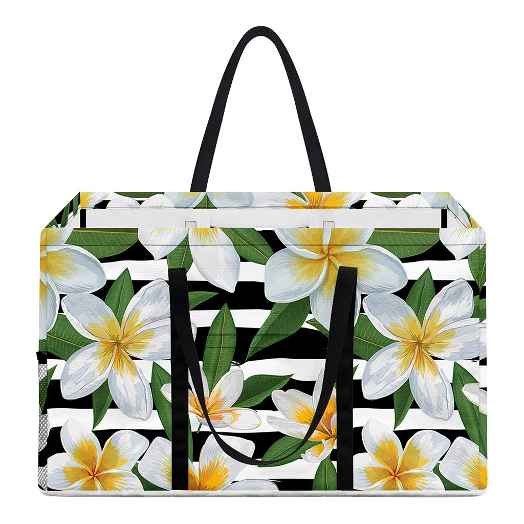 Plumeria Flower Striped Pattern Print Utility Tote Bag