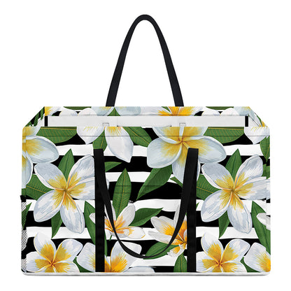 Plumeria Flower Striped Pattern Print Utility Tote Bag