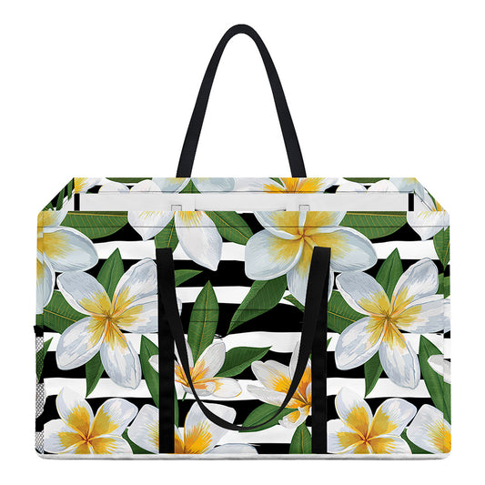 Plumeria Flower Striped Pattern Print Utility Tote Bag