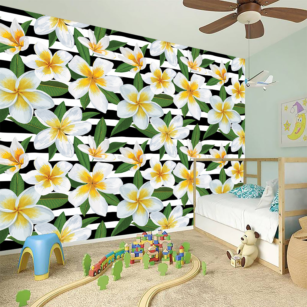 Plumeria Flower Striped Pattern Print Wall Sticker