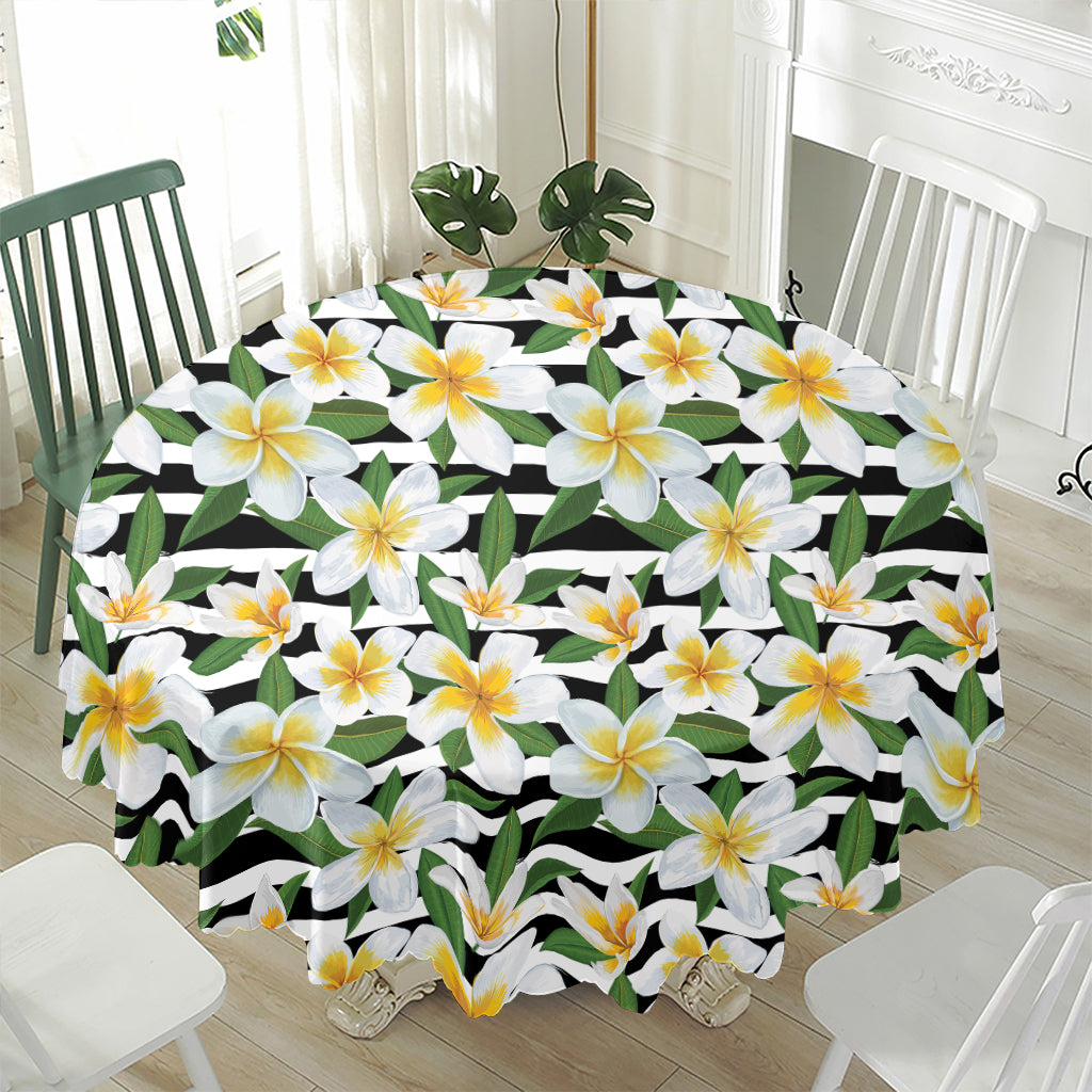 Plumeria Flower Striped Pattern Print Waterproof Round Tablecloth