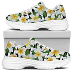 Plumeria Flower Striped Pattern Print White Chunky Shoes