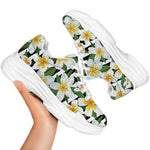 Plumeria Flower Striped Pattern Print White Chunky Shoes