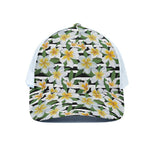 Plumeria Flower Striped Pattern Print White Mesh Trucker Cap